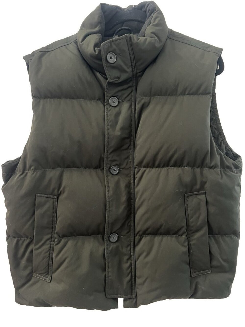 Banana Republic Goose Down Puffer Vest Men's LG Green Full Zip Button Front